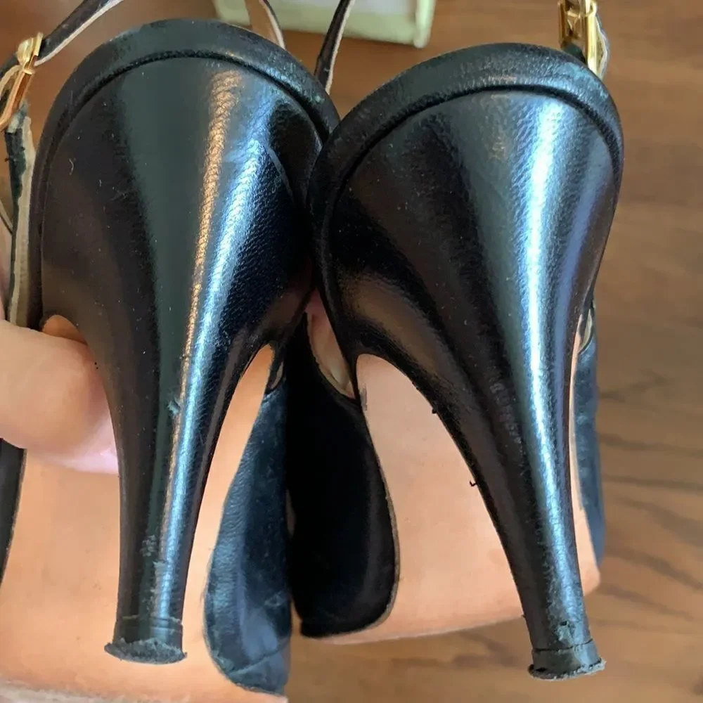 Vtg 70s‎ Saks Fifth Avenue black leather heels